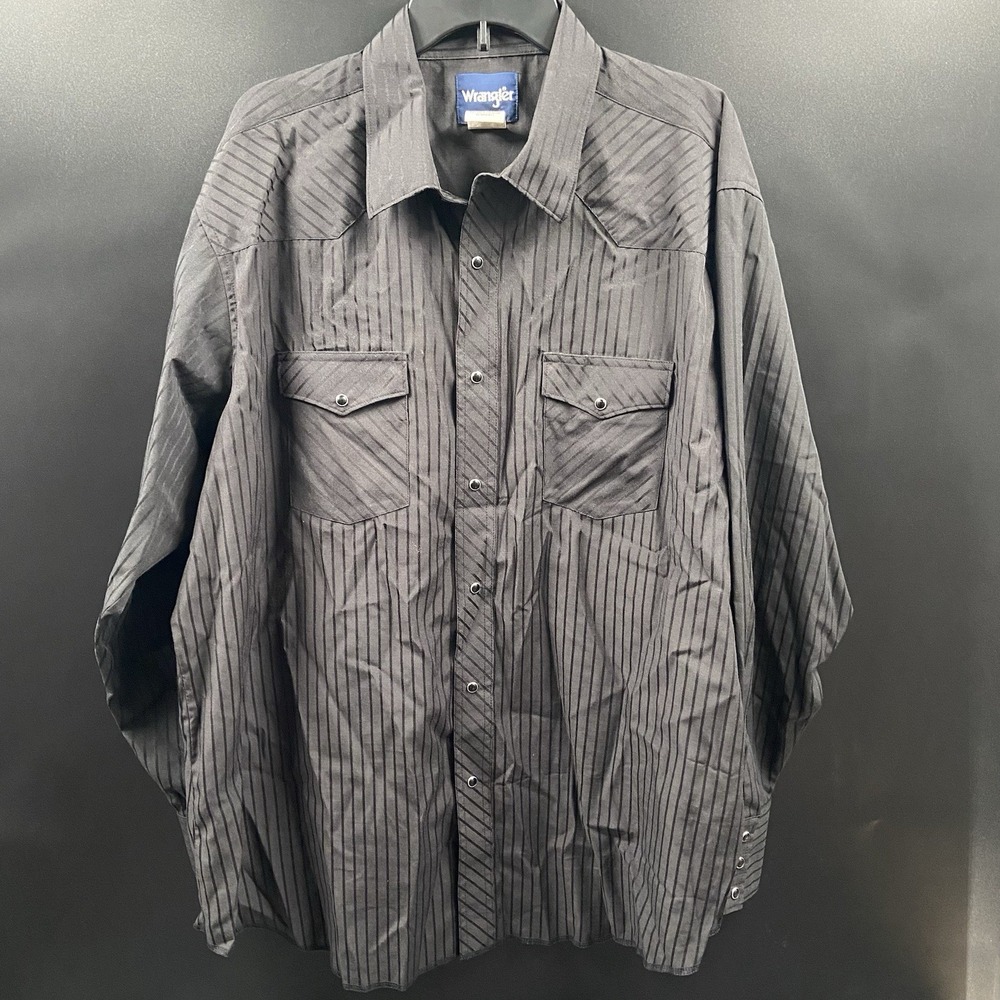 Vtg Wrangler‎ Men's Sport Western Dobby Stripe Snap Long Sleeve Shirt 2XL Black